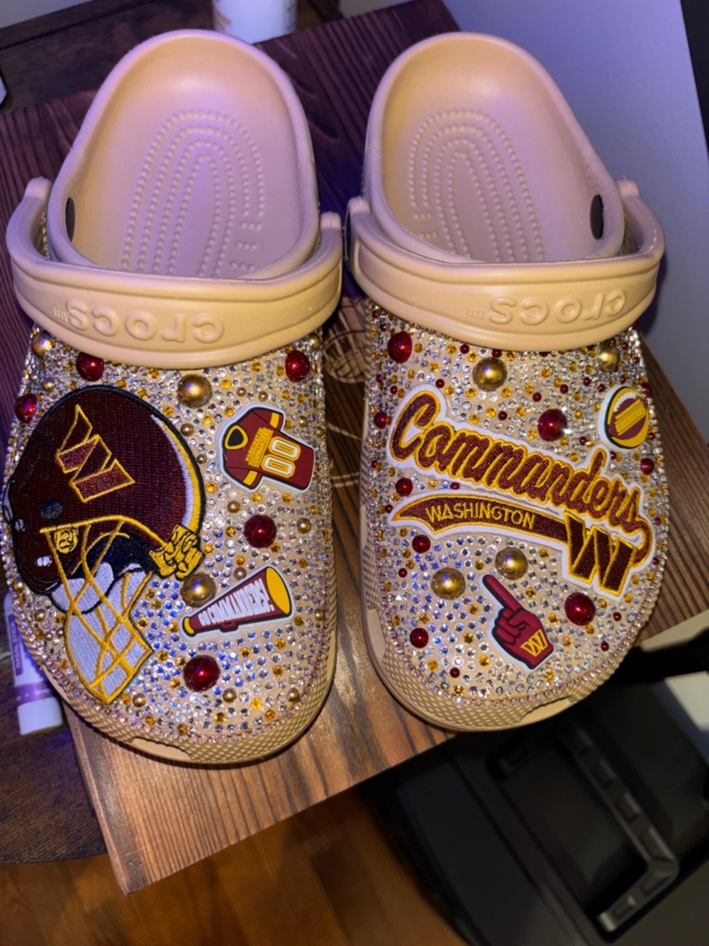 Custom Adult ‘Commanders' Bedazzled Crocs
